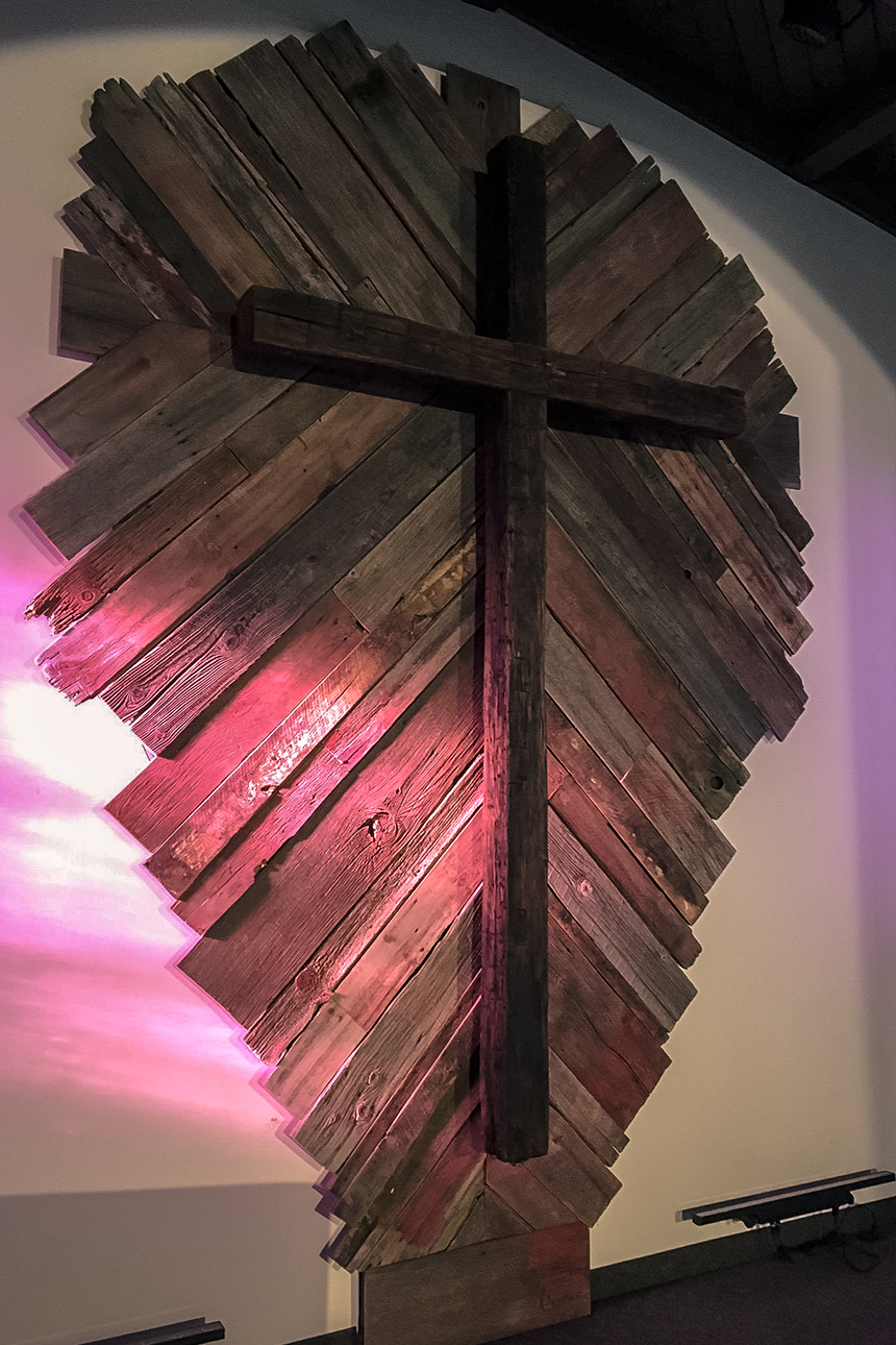 Custom altar cross completed by Frank Villierme Construction in Ojai, California.
