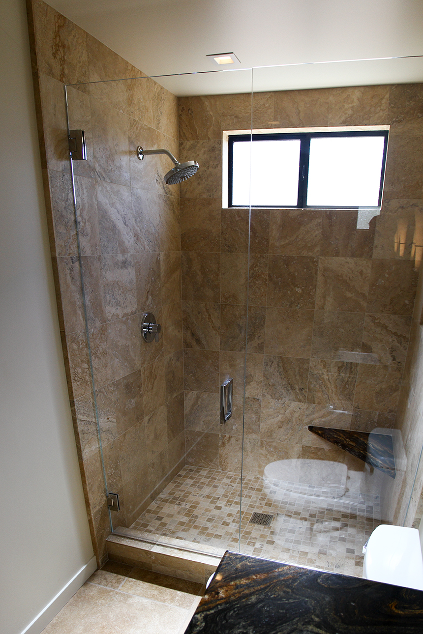 Custom shower completed by Frank Villierme Construction in Ojai, California.